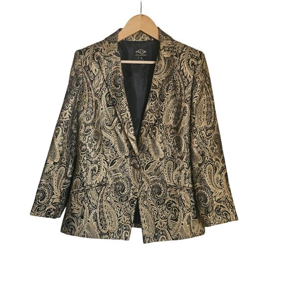 O Oscar De La Renta Jackets & Blazers - Oscar de la renta Blazer Size Medium Black & Metallic Gold